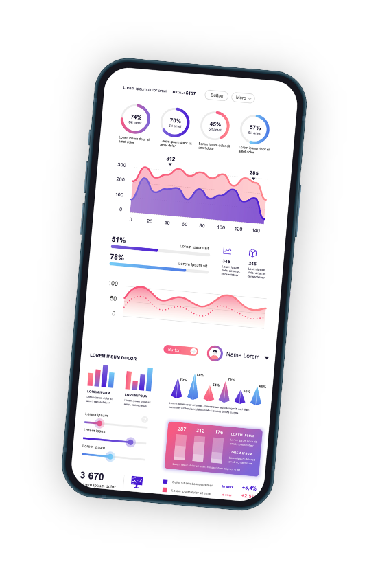 smart phone mockup with data statistics showing